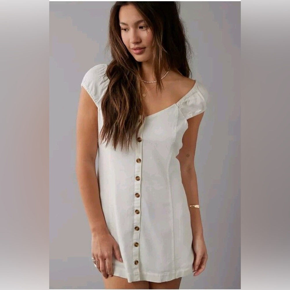 AE Puff Sleeve Button-Up Mini Dress